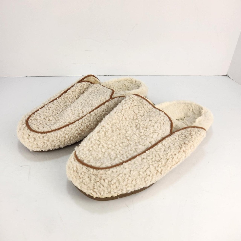 Vionic Caressa Size 7.5 Cream Sherpa Faux Shearling Mule Slippers Arch Support
